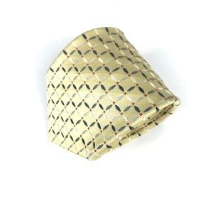 Ermenegildo Zegna Men's Tie Silk Made In Italy Light Yellow Foulard Necktie 60"